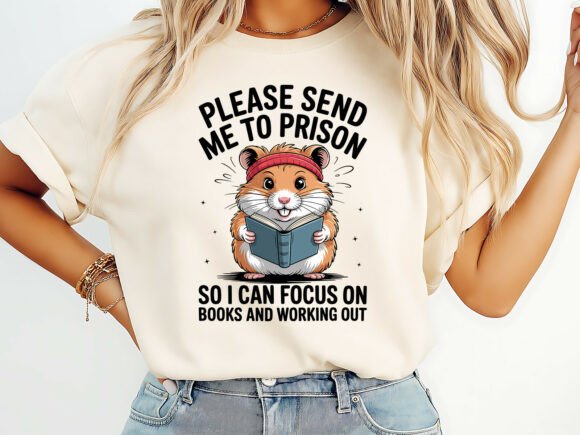 Book Lover Workout Hamster T-Shirt: Cute Charm Meets Practical Embroidery