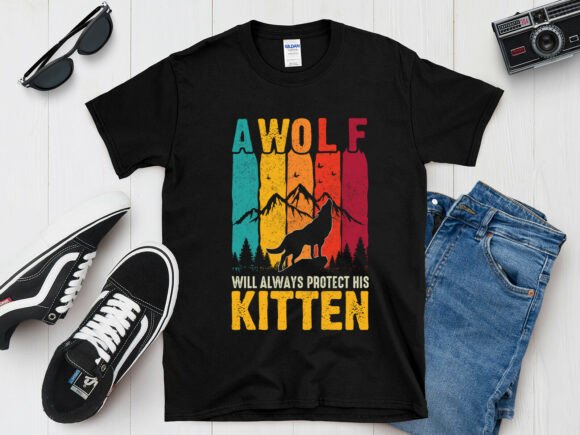Wild Charm in Thread: Evaluating the Wolf Will Protect His Kitten T-Shirt Design